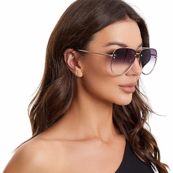 Premium Rimless Oversized Aviator Sunglasses for Women, Polarized PC Lens UV Pro main image 4